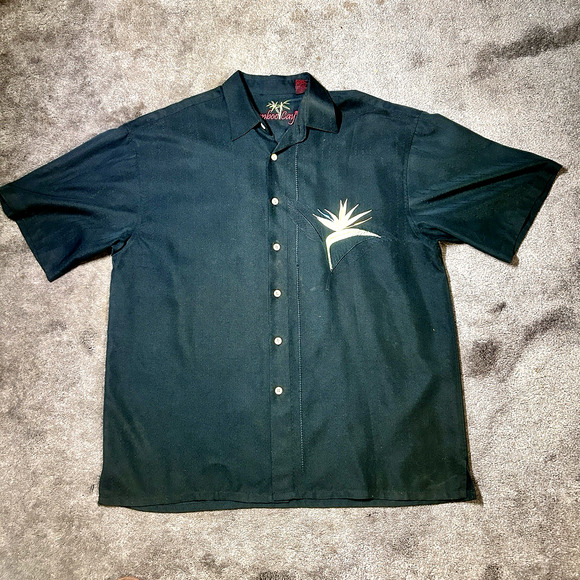 Bamboo Cay Other - Bamboo Cay Men's Lg Black Hawaiian Camp Shirt Embroidered Bird‎ of Paradise